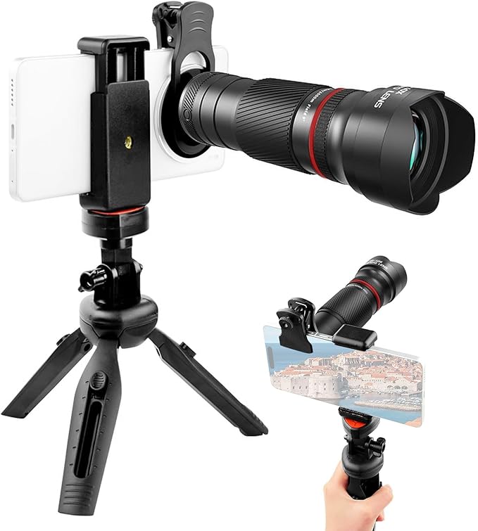 Andoer 40X Zoom Lens with Tripod Phone Telephoto Lens Phone Telescope Phone Camera Lens for Hiking Camping Wildlife Observation Moon Sports Game Concert Watching