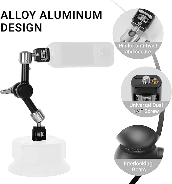 Heavy-Duty Articulating Magic Arm Mount with Super Clamp, 360° Dual Ball Head & 1/4" ARRI Locating Pin&Holes, Camera Monitor Mount for Action Camera Video LED Light (7" Magic Arm)