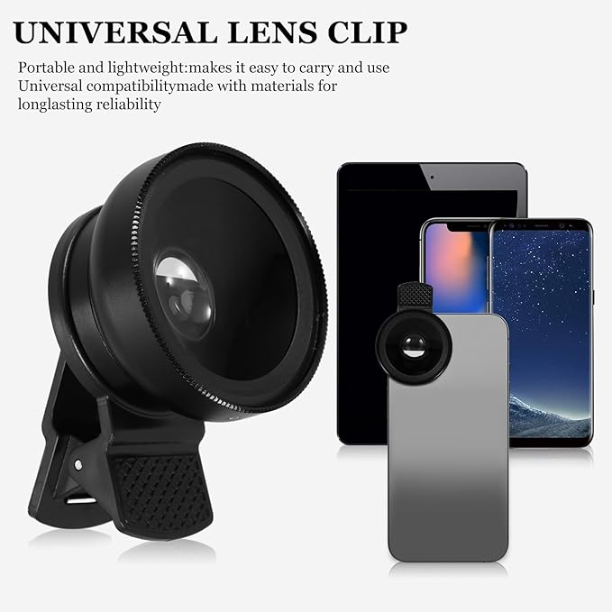 Luxshiny Universal Clip-on Mobile Phone Lens Kit Wide Angle and Macro Lens 2-in-1 for Smartphone Photography Portable for Phone Camera