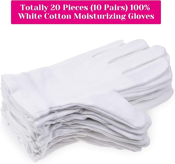 100 Percent Cotton Gloves for Dry Hands Eczema, Selizo 10 Pairs White Cotton Gloves for Women Dry Hands Moisturizing Cosmetic Sensitive Irritated Skin Spa