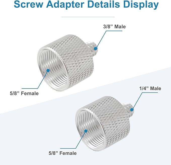 3 Pieces Mic Stand Adapter Set, 5/8" Female to 3/8" Male, 5/8" Female to 1/4" Male & 5/8" Male to 1/4" Female Screw Thread Adapter for Microphone Stand, Boom Arm, Tripod, and Mic Mount