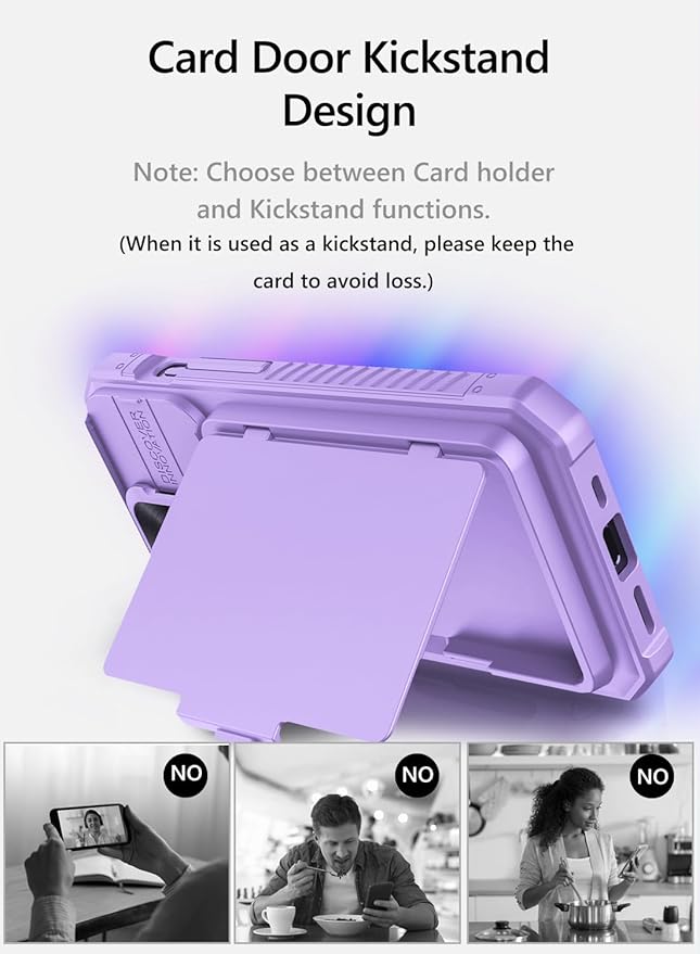 Vihibii for iPhone 15 Pro Case with Card Holder (4 Cards) & Slide Camera Cover & Kickstand, Shockproof Rugged Durable Hard Back & Soft Edge Wallet Phone Case for iPhone 15 Pro 5G 6.1" 2023, Purple