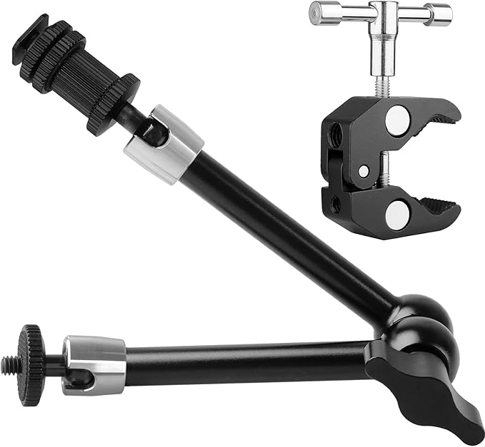 ChromLives Magic Arm Camera Clamp, Adjustable 11" Articulating Arm Camera Mount with Super Clamp W/ 1/4" and 3/8" Thread for DSLR Rig/LCD Monitor/LED Lights/Flash Light