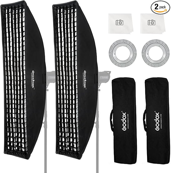 Godox Strip Softbox,2pcs FW35x160cm 14"x63" Bowens Mount Softbox with Honeycomb Grid,Bowens Mount Speedring for Studio Strobe Flash Lighting Speedlight,Portrait Product Photography