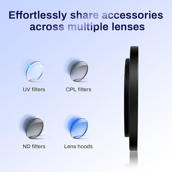 52mm-46mm Step Down Ring Adapter Filter, Aluminum Alloy Camera Lens Filter Adapter Ring Universal Stepping Rings Camera Black for 52mm Lenses & 46mm UV/CPL/ND Filters Hoods Converters