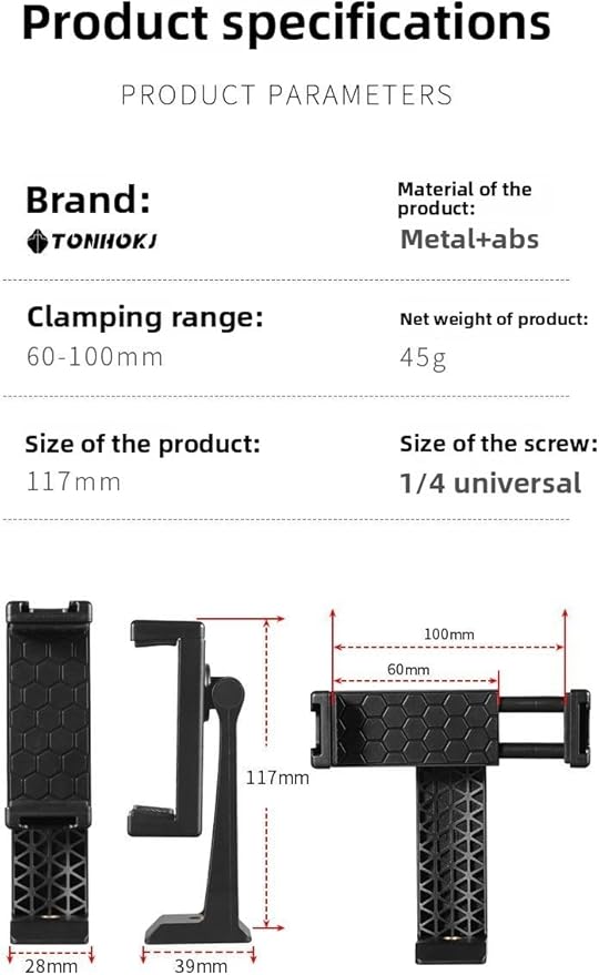 Tripod Phone Mount, Universal Smartphone Mount Adapter with 2 Cold Shoe and 1/4" Screw, 360° Rotates and 180° Tilts Adjustable Cell Phone Clamp Holder for Enhancing Mobile Photography Setup