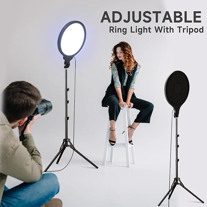 Ring Light Tripod for iPhone, 14" Selfie Ring Light with Tripod Stand and Phone Holder, Professional LED Circle Lighting for Video Recording, Conferencing, Makeup, Streaming, Tiktok, YouTube