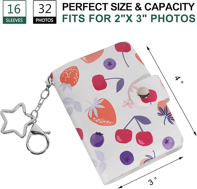 Mini Polaroid Instax Photo Album Book Holds 32 Photos for 2x3 Fujifilm Instax Mini 12 11 9 40 99 90 8 7 Evo LiPlay Instant Camera, Polaroid Snap PIC-300 Z2300 Instant Camera. (Fruits Dance, 1 Pack)