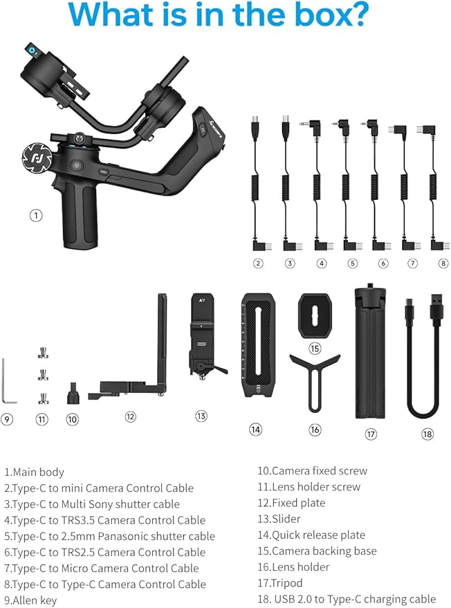 FeiyuTech Official SCORP 2 Gimbal Stabilizer for Camera,3-Axis Gimbal Stabilizer for Canon/Sony/Panasonic/Nikon/Fujifilm,5.51lb Payload,Built-in AI Tracking Module,Bluetooth/Cable Control