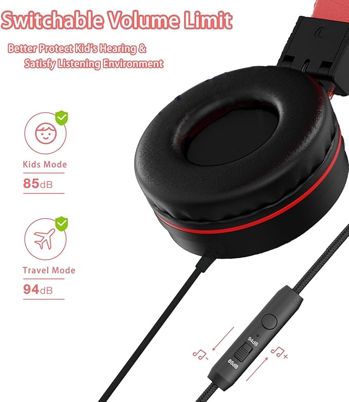 Kids Headphones with LED Lights for School, Upgrade USB Type C Kid Headphone with Microphone, Volume Limiter 85/94dB, Wired On Ear Headphones for Boys/Girls/Tablet/Travel -Black