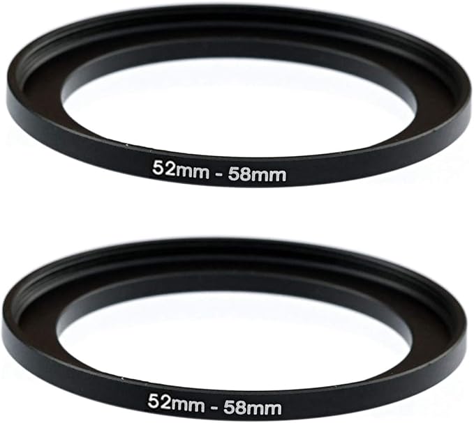 (2-Pcs) 52-58MM Step-Up Ring Adapter, 52mm to 58mm Step Up Filter Ring, 52 mm Male 58 mm Female Stepping Up Ring for DSLR Camera Lens and ND UV CPL Infrared Filters