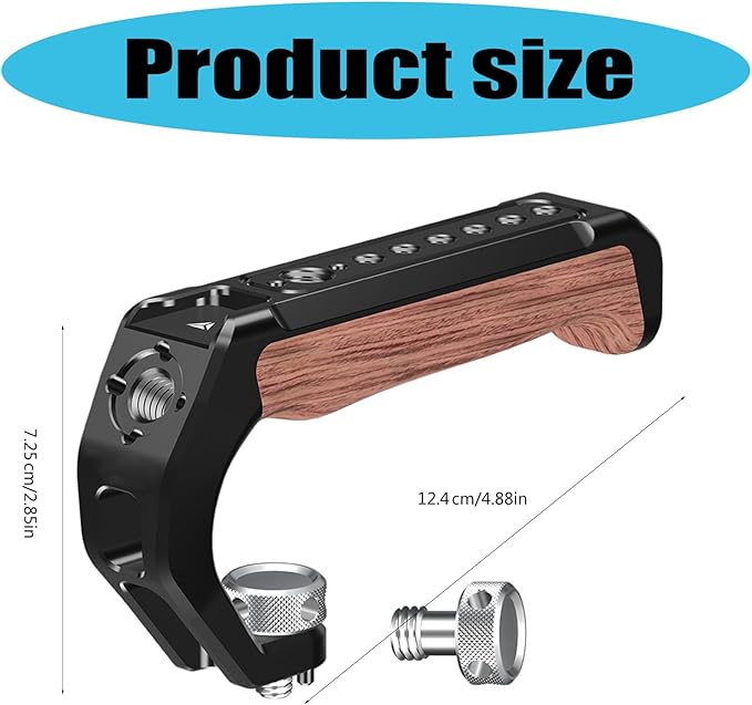 Camera Top Handle for DSLR Cameras1/4in and 3/8in Threaded Pins Cold Shoe Adapters for Creative Photography Expansion Wooden Camera Grip
