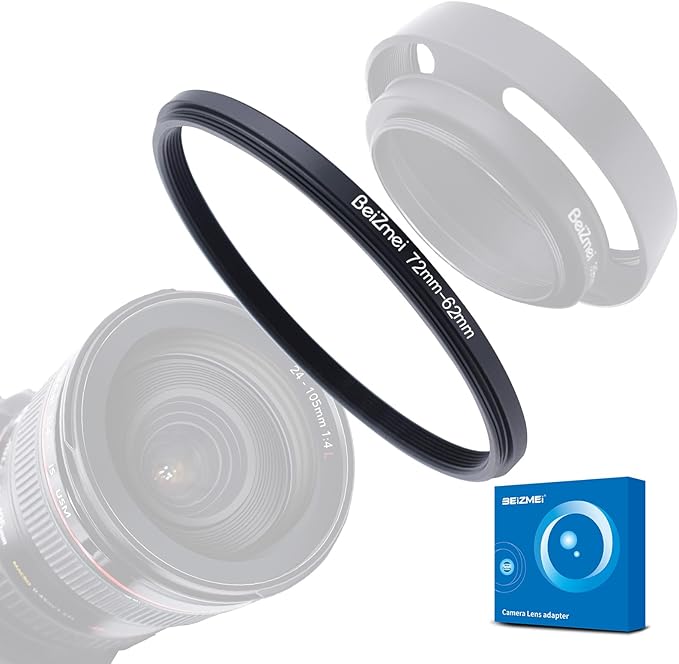 72mm to 62mm Camera Filters Ring,Step-Down Filters Ring Compatiable All Brands Ø72mm Lens to Ø62mm Camera Accessory.Made of CNC.