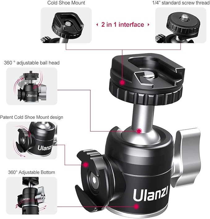 ULANZI Mini Camera Tripod with 360° Ball Head & Cold Shoe, Extendable Small Selfie Stick Tabletop Tripod Stand Handle Grip for Camera iPhone 11 Canon G7X Mark III Sony ZV-1 RX100 VII A6600 Vlogging