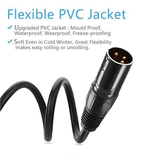 50 ft Flexible DMX Cable, Gold-Plated 3 Pin Signal XLR Male to Female DMX Cable Wire, Best for DJ Stage Lighting Moving Head Lights Par Light (2 Pack)