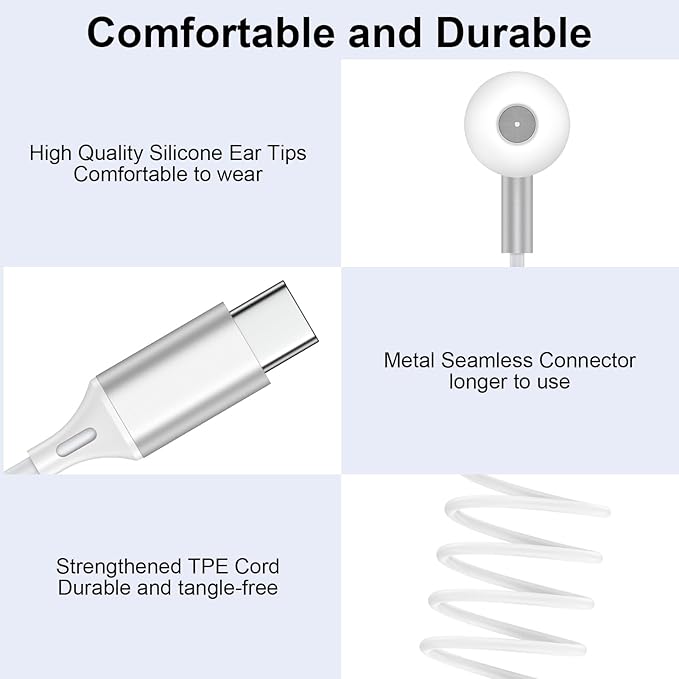 Wired Earbuds USB C Headphones for iPhone 17 Pro 17 Air 17 Pro Max 16e 16 Plus 16 Pro Max 16 Pro 15,Wired in-Ear Earphones USBC iPhone 17 Ear Buds with in-Line Microphone Call Control for Samsung S25