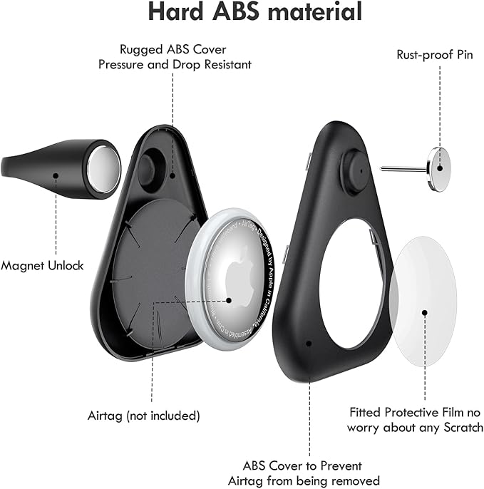 Airtag Holder for Kids Hidden,2PCS GPS Tracker Case, Anti-Removal Airtag ABS Case with Pins, Suitable for Children, Elderly, Pets, Backpack, Luggage（Black,Navy Blue）