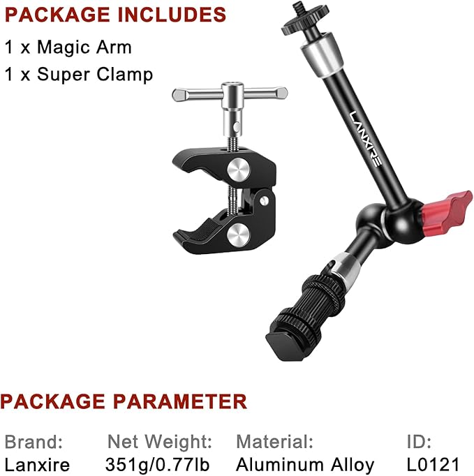9 Inch Adjustable Magic Arm with Super Clamp and Cold Shoe Adapter - Compatible Photography Accessories - Max Load 4.4lb/2kg