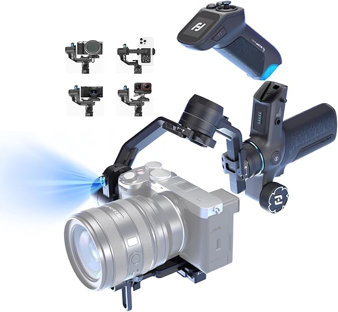 FeiyuTech SCORP Mini 3 Pro 3-Axis Gimbal Stabilizer with Built-in AI Tracking & Detachable Touchscreen Handle, 4.4lbs Payload for Mirrorless Cameras, Smartphones, Action Cams