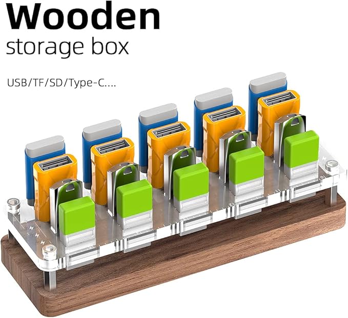 AOJUE 20 Slots Wooden Memory USB Flash Disk Card Case, TF Card Box and Micro SD Drive Card Holder Desk, U-Shield Memory Storage Racks