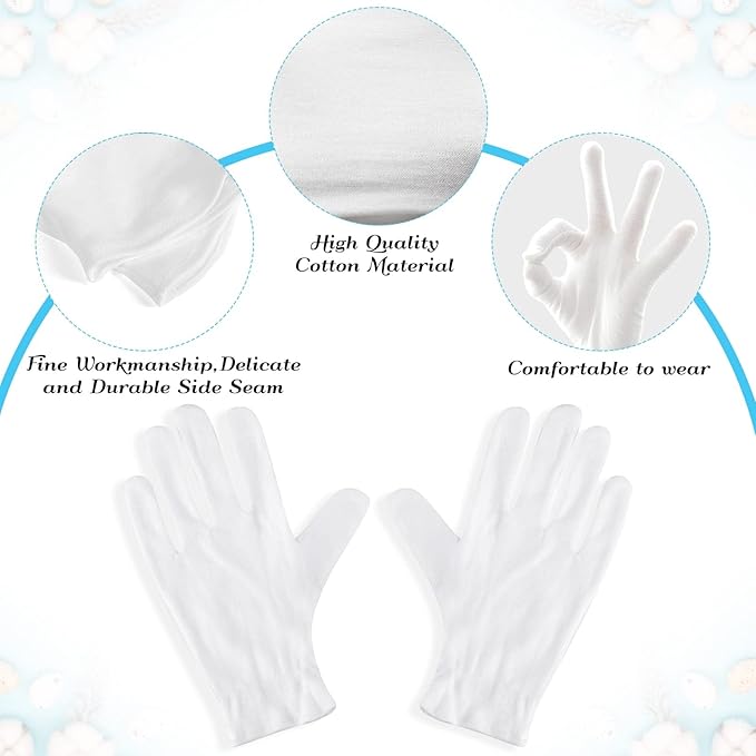 Paxcoo 6 Pairs XL White Cotton Gloves for Dry Hand Moisturizing Cosmetic Eczema Hand Spa and Jewelry Inspection
