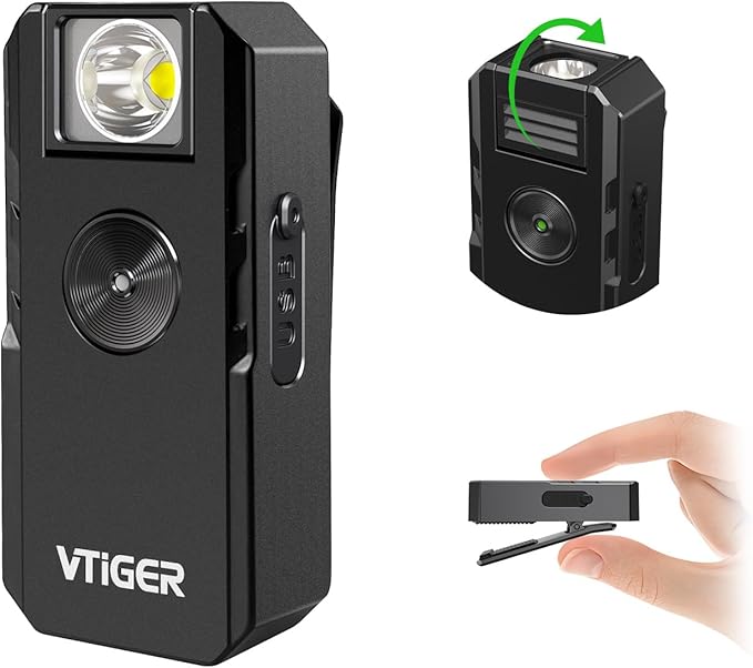 VTIGER C1 Rechargeable EDC Flashlight Clip-on Light, 1300 Lumens Powerful Portable Mini Swivel Clip Light,Multi-Mode,IPX6 Waterproof, Magnetic Small Pocket Lights for Cycling,Working,Emergency,Signal