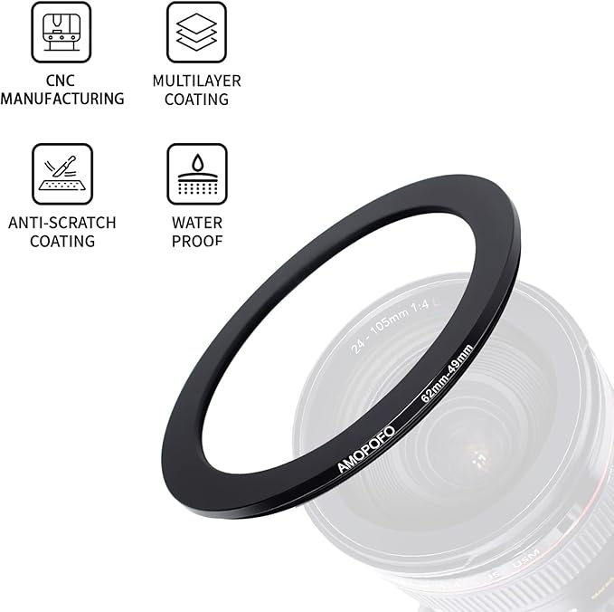 62mm to 49mm Camera Filter Ring /62mm to 49mm Step-Down Ring Filter Adapter for 49mm UV,ND,CPL,Metal Step-Down Ring