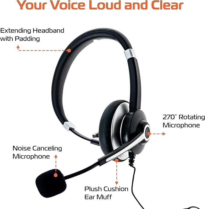 Spracht USB Wired Headphones for Work, WorkIT! Single Ear Computer Headset with Microphone, USB A & USB C Head Sets, Comfortable Wired Headphones with Microphone for Work, Online, Office