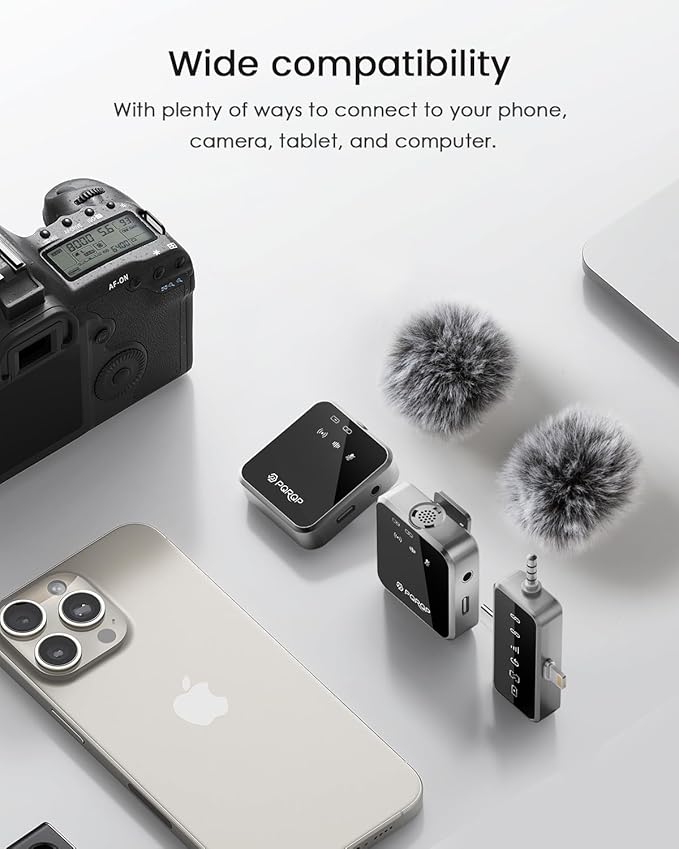 PQRQP 3-in-1 Mini Microphone for iPhone/Android/Camera, Hi-Fi Audio, Wireless Microphones, 328ft Range, 20H Battery, Lapel Mic with Noise Reduction for Live Streaming, TikTok, YouTube (Graphite Gray)