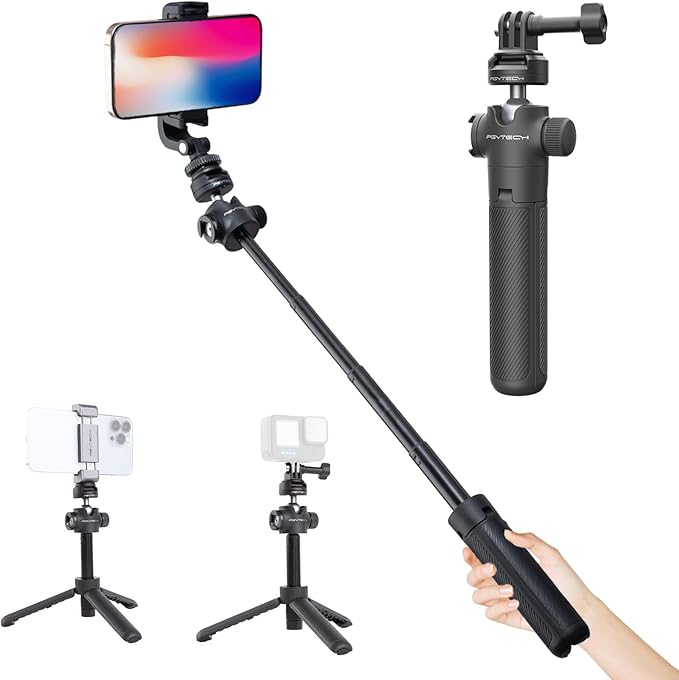 PGYTECH CapLock Action Camera Extension Pole Tripod for OSMO Action 4/3/2, OSMO Pocket 2, Gopro Hero 11/10/9/8, ONE RS/R/X3, XiaoYi, Feiyu Action Camera Quick-Release Design