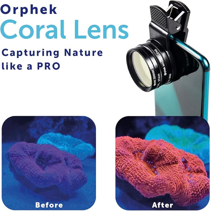 Orphek Coral Lens – Kit for All Smartphones – 4 Lens Included: Macro, CPL 37mm Polarized, 15,000k Orange, 20,000k Yellow – Universal Phone Clip – Lens Made of Glass – for Better Photography