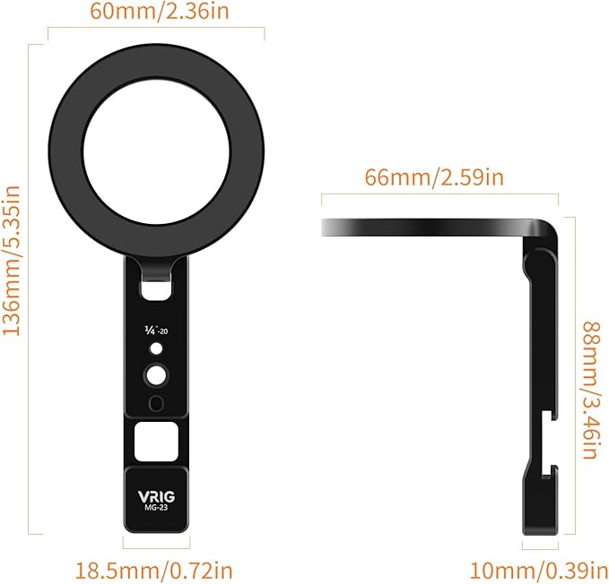 VRIG Magnetic Phone Tripod Mount for iPhone, Foldable Metal Phone Holder with Double 1/4" Screw Holes and Cold Shoe, Compatible Handles Selfie Stick Tripod Fill-Light Microphone, MG-23