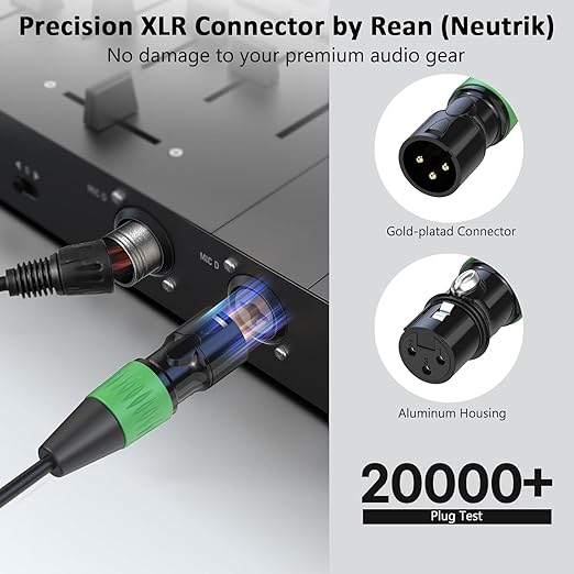 XLR Cables, Microphone Cable 10ft 6 Pack, Gold-Plated 3-pin XLR Speaker Cables Male to Female Balanced Mic Cable for Microphones, Stage Lighting, Speaker Systems and More