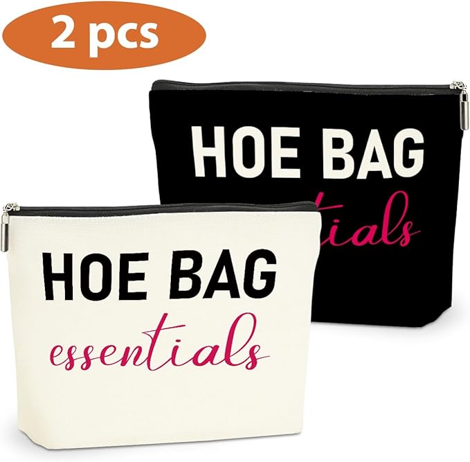 2 PCS Funny Gifts for Women Makeup Bag, Birthday Fun Hostess Gift for Women Girls Friends Cosmetic Bags Gag Gifts Girls Weekend Overnight Makeup Funny Travel Pouch, Black White