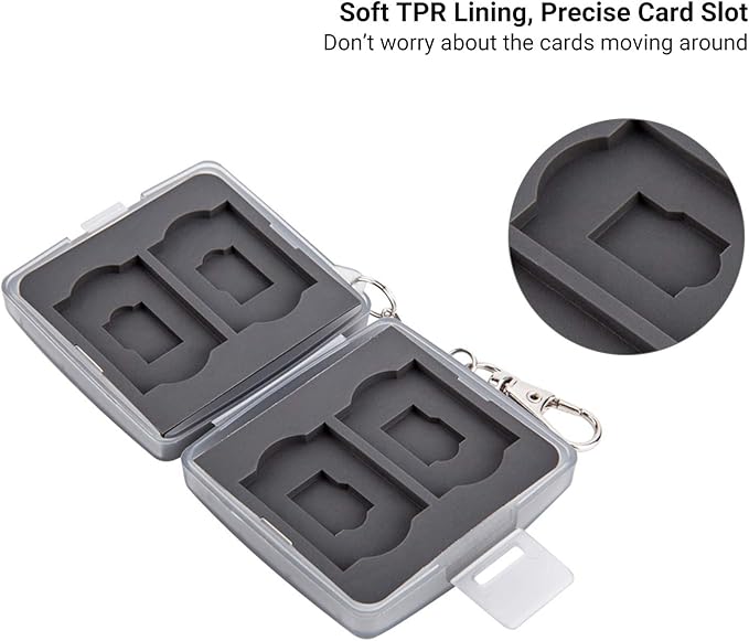 8 Slots Memory Card Case for 4 SD/SDHC/SDXC Cards and 4 Micro SD/TF Cards,Anti-Dust Crush Resistance,SD Card Case Small Micro SD Holder with Chain (Gray)