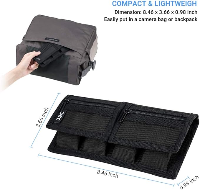 (6 Pockets) Camera Battery and SD Card Pouch Holder for 18650 x 8, AA, LP-E6N LP-E6NH LP-E17 EN-EL14 EN-EL15 NP-FW50 NP-FZ100 NP-W126S Battery,Suitable for Canon M50 Mark II 5DM4 6DM2 80D Sony A7R IV