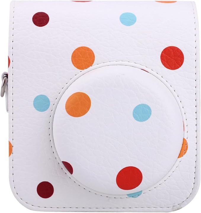 Frankmate Protective Case for Fujifilm Instax Mini 12/11/40 Instant Camera, Polka Dots PU Leather Camera Bag with Pocket and Adjustable Shoulder Strap