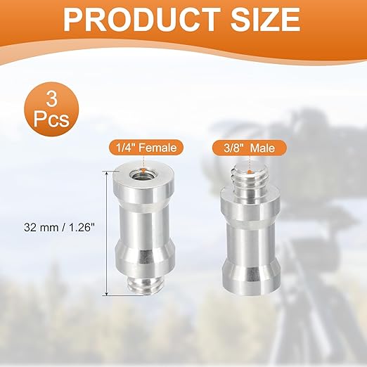 PATIKIL Camera Spigot Screws Converter 1/4" to 3/8" Female to Male, 3 Pack Tripod Screw Adapter Spigot Stud for Light Stand Hot Shoe Cold Shoe Adapter Ball Head Flash, Silver