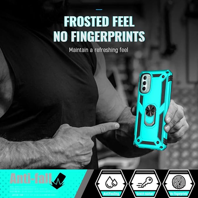Androgate Compatible with Motorola Moto G Stylus 2022 4G Case with HD Screen Protector, Military-Grade Metal Ring Kickstand 15ft Drop Tested Shockproof Cover Case for Moto G Stylus 4G 2022, Teal