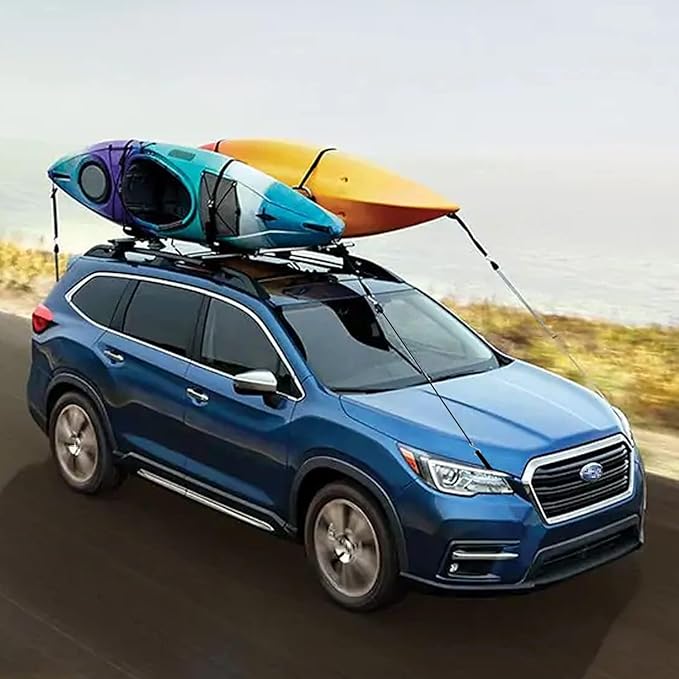 Mind and Action Kayak Tie Down Straps,Quick Hood Loops Trunk Anchor,Canoe Transport Accessories Secure Vehicle Lashing Point (2 Straps+2 Pulley Hooks)