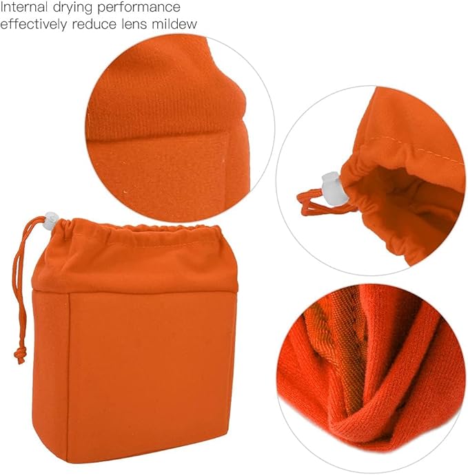 Camera Insert Bag, Camera Padded Bag Shockproof Foldable Protective Bag Inner Camera Organizer with Drawstring for Dslr Camera Lens (Orange)