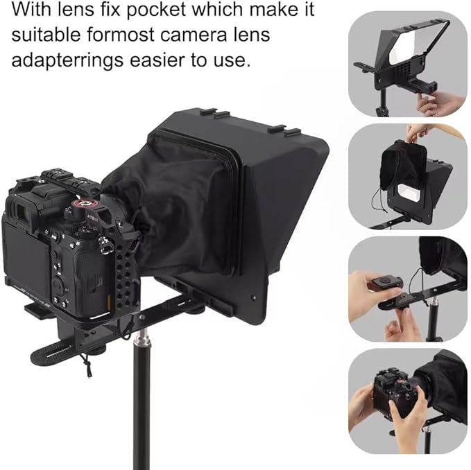 A10 Portable Teleprompter for Smartphones & DSLR Cameras with Phone Holder, Remote Control Ideal for Live Streaming, Interviews, Speeches & Video Production