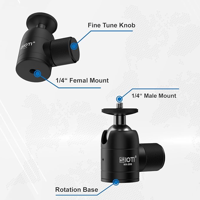 SIOTI Tripod Mini Ball Head, Stainless Steel Material, Panoramic 360° Vertical Pan 90°, Compatible with Digital Camera/Compact DSLR/Cell Phone/Monopod/Light Stand/Action Camera etc.