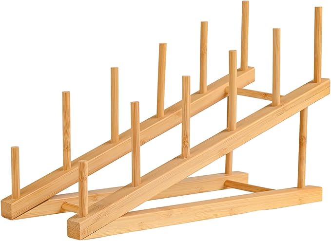Plate Stands For Display,Wooden Plate Racks Dish Stand Holder, 5-Tier Display Stands For Tabletop Book, Art Print, Puzzle, Cutting Board Kitchen Cabinet Organizer