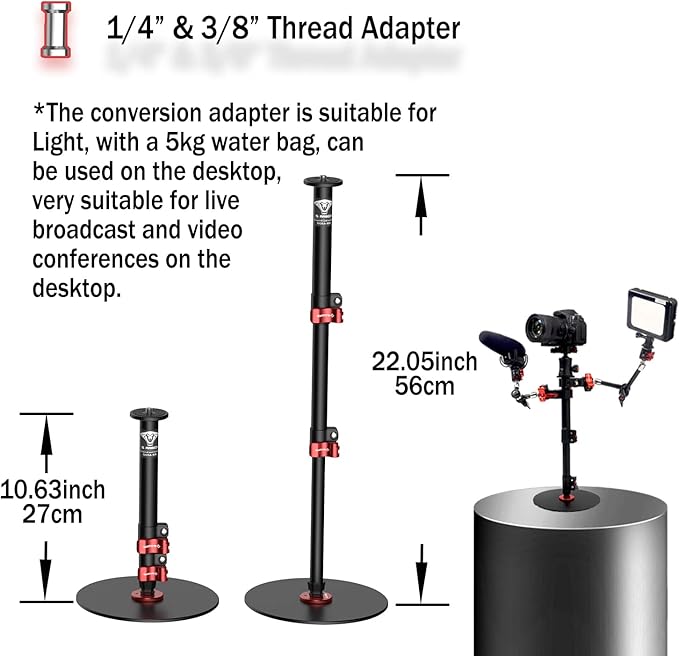 IFOOTAGE Round Base Monopod RB-A200,Small Footprint,Max.payload10KG,Aluminium Alloy Stable Structure, Height 10.6"/27cm~22.05"/56cm,for LED Video Light