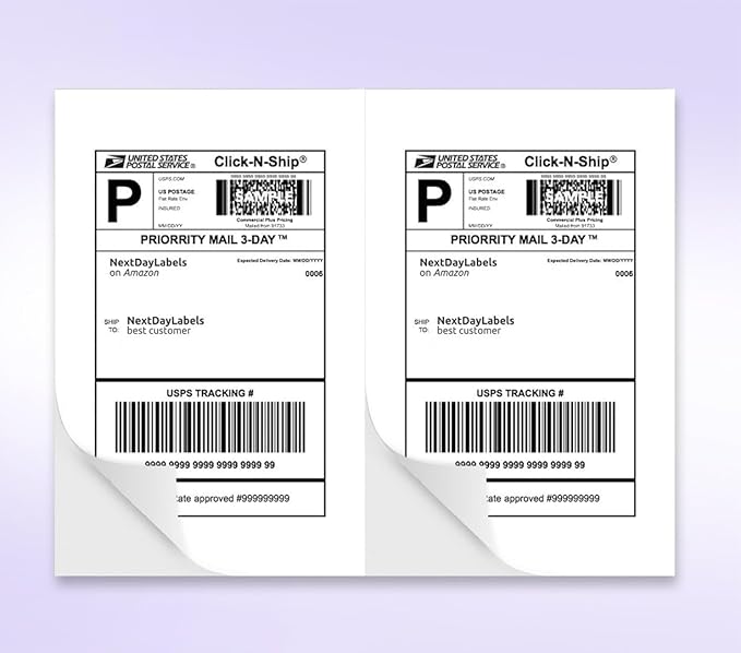 NextDayLabels Half Sheet Shipping Labels 5.5" x 8.5" – Printable Blank Labels for Laser & Inkjet Printers, White Self-Adhesive Stickers, 2 Per Page for Ship, FBA, UPS & FedEx, Made in USA, 250 Pack