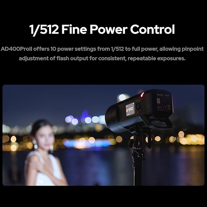 Godox AD400 Pro II AD400Pro II 400Ws Flash, GN72, 30W Bi-Color Modeling Lamp, 460 Full Power Flash, 0.01-1s Recycle Time, 1/8000 HSS, Freeze Mode, Strobe Light for Canon, Sony, Nikon, Fuji etc