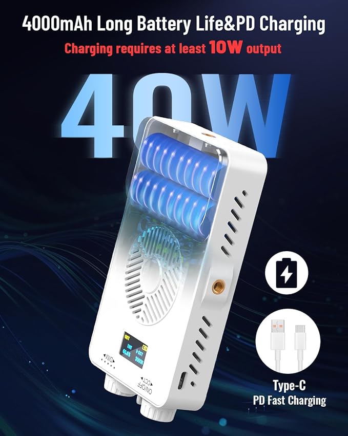 40W Portable LED Video Light, 4000mAh Camera Light, 3000-7000K, CRI/TLCI≥95, 215g LED DSLR Photography Lighting for YouTube/TikTok/Vlogging