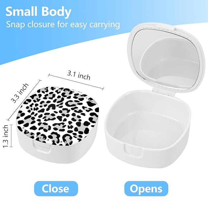 Retainer/Mouth Guard/Denture/Night Guard Case with Mirror & Ventilation Holes - Leopard Print