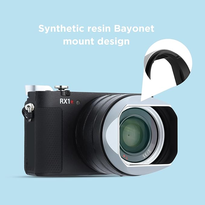 Haoge Metal Square Lens Hood for Sony RX1R3/RX1M2/RX1 FE 40mm F2.5 G FE 50mm F2.5 G FE 24mm F2.8 G Lens Shade on A7CII A7CR A7R4 Camera Bayonet Mount Silver